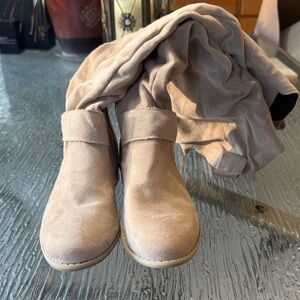 Women's Tan Suede Like Winter Boots - Zipper on side.
